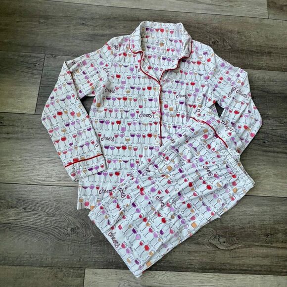 Bed Head Pajama Set Cheers Wine Girls Slumber Party Cotton Pockets Colorful - Picture 1 of 7